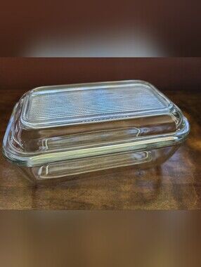 Vintage Clear Glass Rectangular Butter Dish with Lid